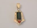 Green Tourmaline Pendant with an Orange Sapphire & Diamonds